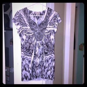 Beaded black, grey & white top